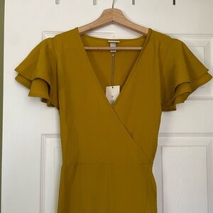 Elegant Mustard Wrap Dress